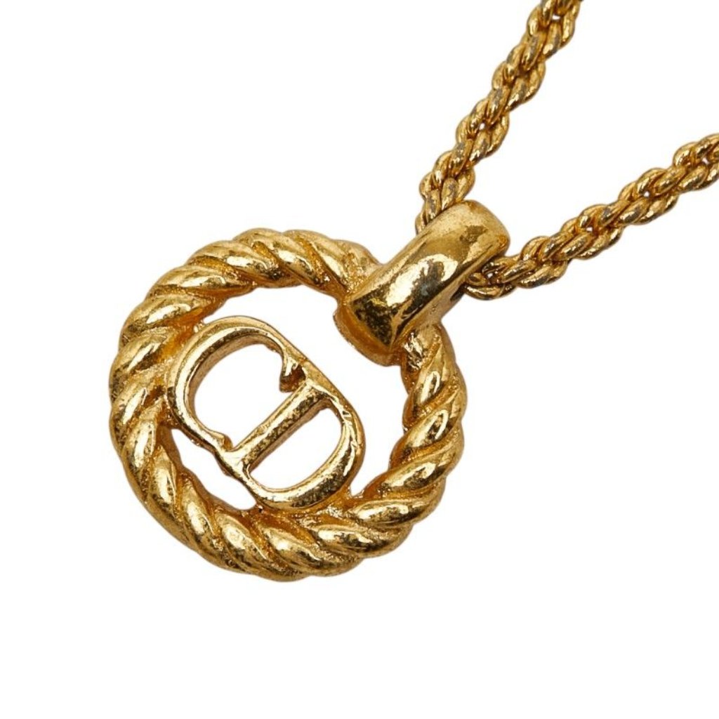 Dior Cd Logo Twisted Metal Chain Pendant Necklace Gold Plated